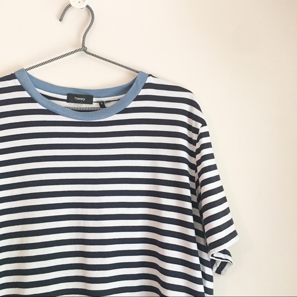 Theory Striped Tiny Tee Blue & White Size XL - Picture 4 of 4